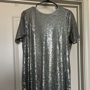 Silver Sequin Tshirt Dress